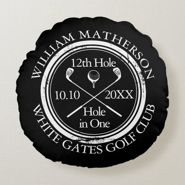 Custom Golf Hole in One Photo Black And White Round Cushion (Front)