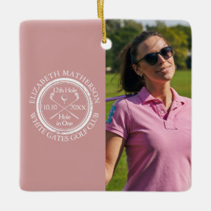 Custom Golf Hole in One Photo Golfer Pink Ceramic Ornament