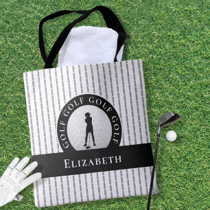 Custom Golf Monogrammed Name Grey & Black Sports Tote Bag