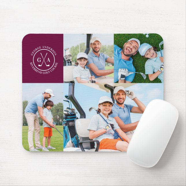 Custom Golf Multi Photo Monogram Fathers Day Mouse Mat (With Mouse)
