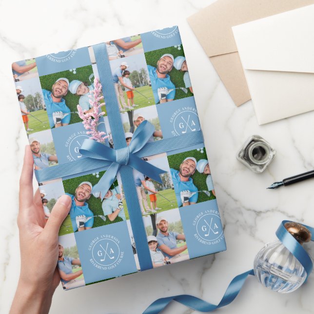 Custom Golf Multi Photo Monogram Fathers Day Wrapping Paper (Gifting)