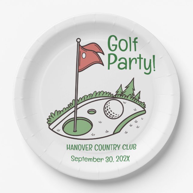 Custom Golf Party Plate Location, Date (Front)