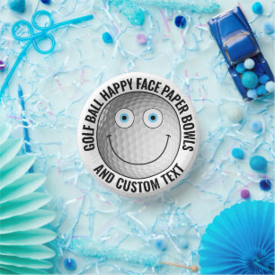 Custom Golf Theme Party BLUE EYES Happy Face 7" Paper Plate