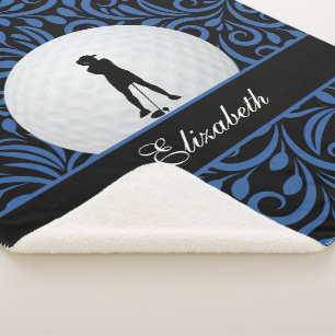 Custom Golfer Golf Silhouette Black Blue Pattern Sherpa Blanket