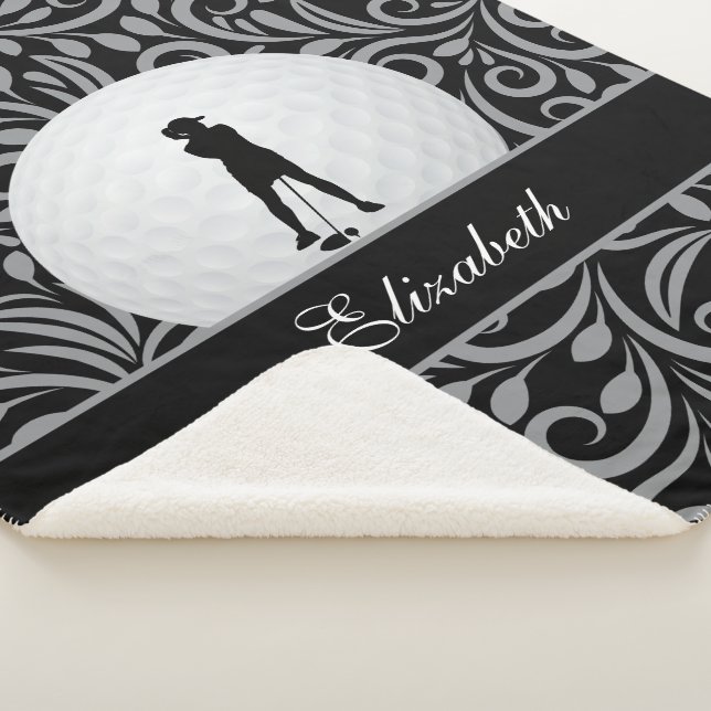 Custom Golfer Golf Silhouette Black Grey Pattern Sherpa Blanket (3/4)