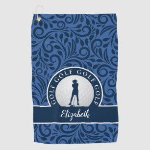 Custom Golfer Silhouette Modern Chic Pattern Blue  Golf Towel