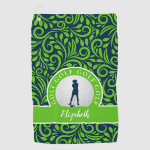 Custom Golfer Silhouette Pattern Blue & Green Chic Golf Towel