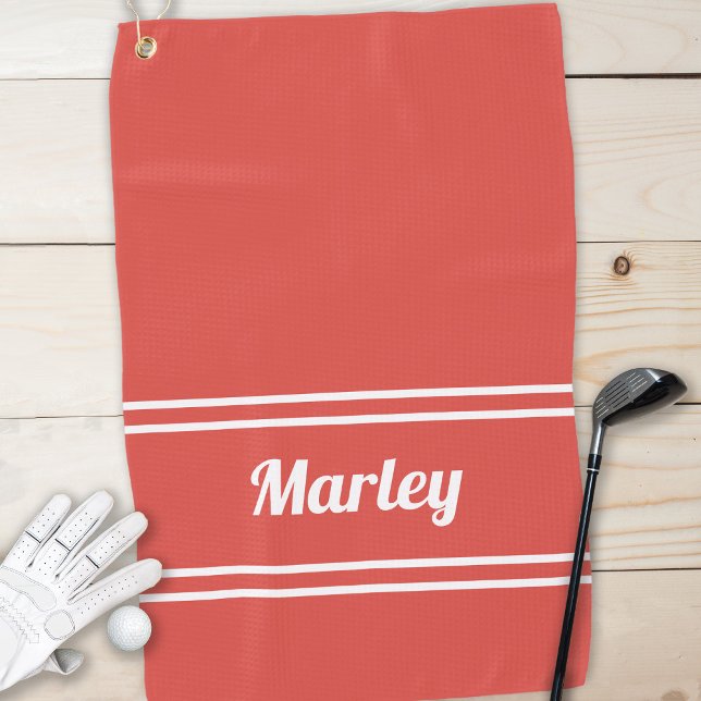 Custom Golfer Sports Pro Classic Name Monogram Red Golf Towel (Creator Uploaded)