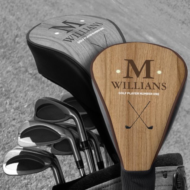 Custom Golfer's Monogram on Faux Wood Golf Head Cover (Creator Uploaded)