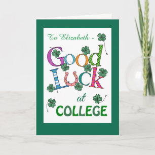 Custom Good Luck at College Four-leaf Clover Card
