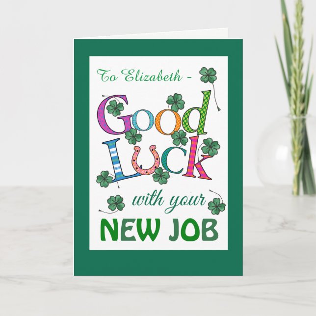 Custom Good Luck New Job Four-leaf Clover Card (Front)