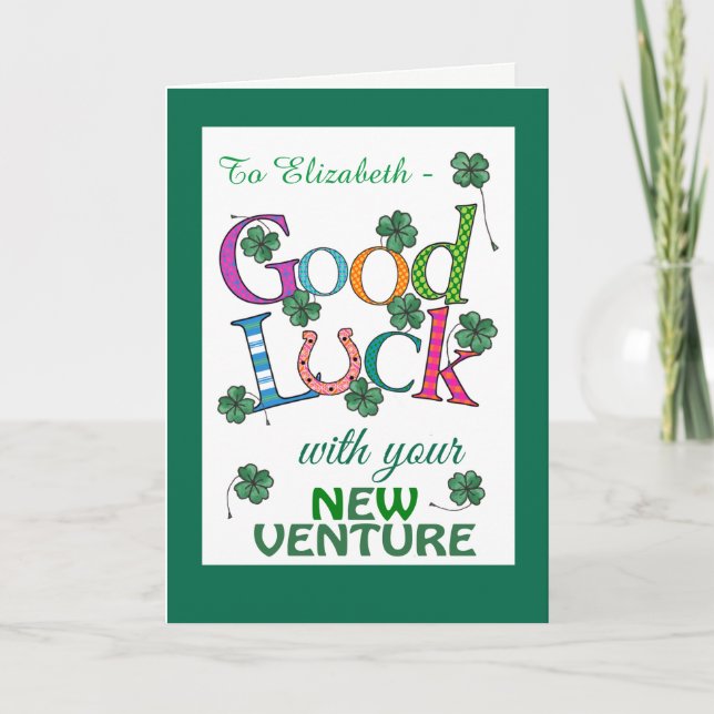 Custom Good Luck New Venture Four-leaf Clover Card (Front)