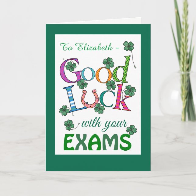 Custom Good Luck with Exams Four-leaf Clover Card (Front)