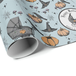 Custom Goth Blue Baby Carriage Halloween Wrapping Paper