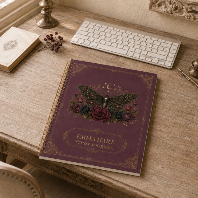 Custom Gothic Moth Burgundy Roses Dark Academia Notebook (Custom Gothic Moth Burgundy Roses Dark Academia Notebook)