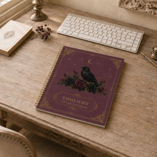 Custom Gothic Raven Burgundy Roses Dark Academia Notebook