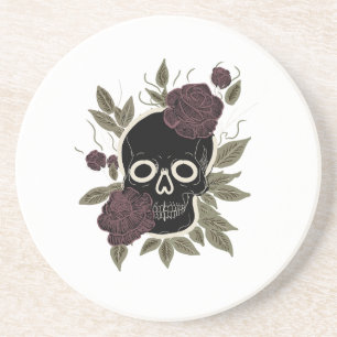 Custom Gothic Skull and Roses Dark Floral Art Coaster