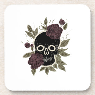 Custom Gothic Skull and Roses Dark Floral Art Coaster