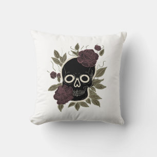 Custom Gothic Skull and Roses Dark Floral Art Cushion
