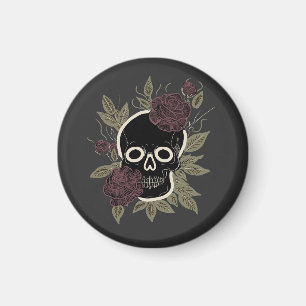 Custom Gothic Skull and Roses Dark Floral Art Magnet