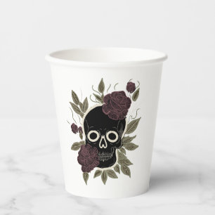 Custom Gothic Skull and Roses Dark Floral Art Paper Cups