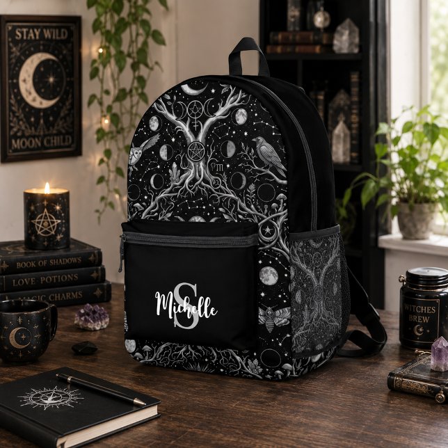 Custom Gothic with Moon Phase Design Printed Backpack (Creator Uploaded)