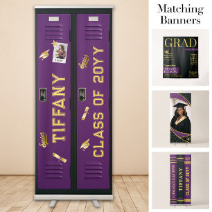 Custom Grad Locker Banner, Graduation Purple Gold Retractable Banner