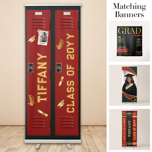 Custom Grad Locker Banner, Graduation Red Gold Retractable Banner