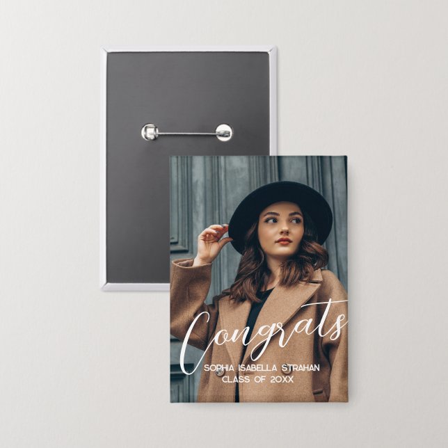 Custom Grad Photo Buttons - Personalise Button Pin (Front/Back)