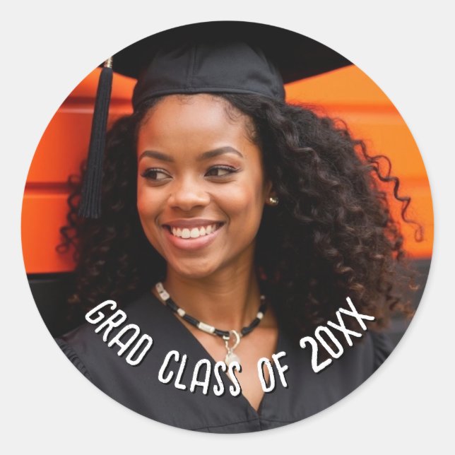 Custom Grad Photo Class Year Celebration Classic Round Sticker (Front)