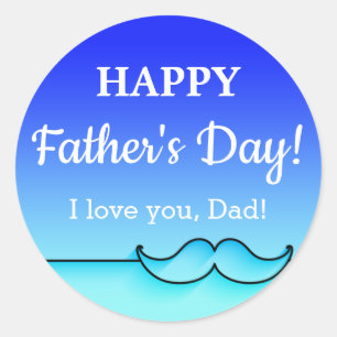 CUSTOM Gradient Blue Father's Day Moustache Classic Round Sticker