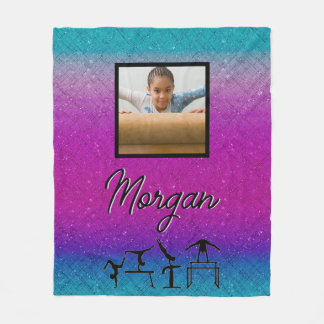 Custom Gradient Gymnastics with Name and Photo Fleece Blanket