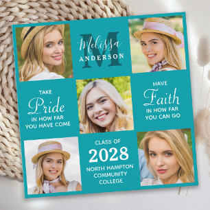 Custom Graduate 5 Photo Collage Teal Graduation Announcement