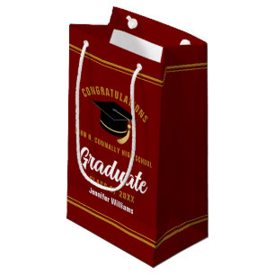 Custom Graduate Maroon Gold Graduation Party Small Gift Bag