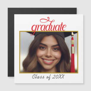 Custom Graduate Photo Class Year Fancy Script Magnetic Invitation