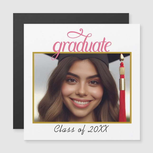 Custom Graduate Photo Class Year Fancy Script Magnetic Invitation (Front/Back)