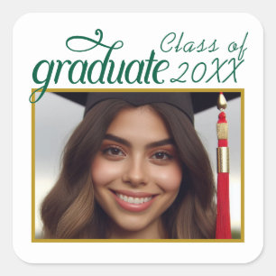 Custom Graduate Photo Class Year Fancy Script Square Sticker