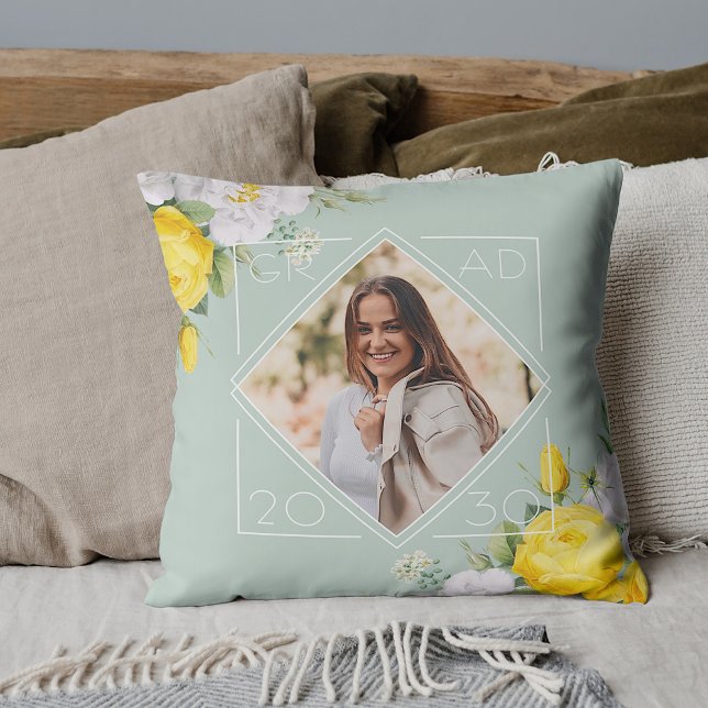 Custom Graduate Photo Keepsake Floral Cushion (Creator Uploaded)