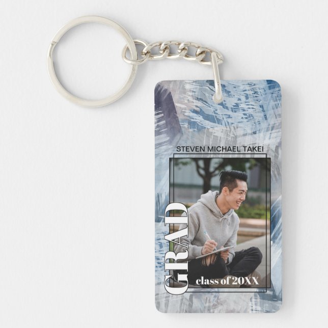 Custom Graduate Photo On Abstract Art Pattern Key Ring (Front)