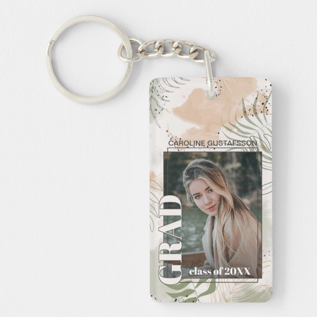 Custom Graduate Photo On Abstract Art Pattern Key Ring (Front)