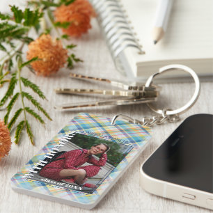 Custom Graduate Photo On Gingham Pattern Key Ring
