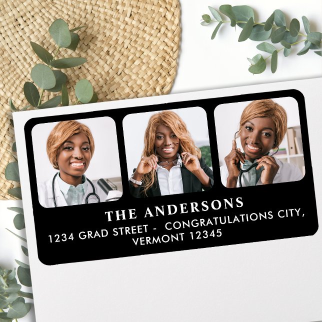 Custom Graduation 3 Photo Graduate Return Address  Label (Creator Uploaded)