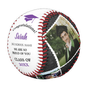 Custom Graduation 4 Photo Class Of 2025   Purple Baseball