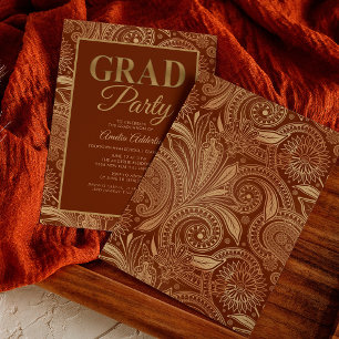 Custom Graduation Burgundy Gold Paisley Invitation