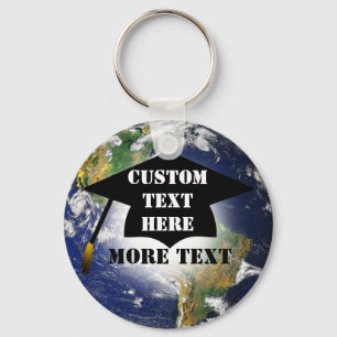 Custom Graduation Cap On The World Keychain