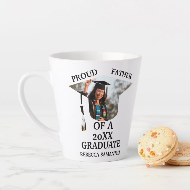 Custom Graduation cap tassel photo proud father Latte Mug (In Situ)