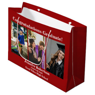 Custom Graduation Class of 3 Photo Collage Name Large Gift Bag
