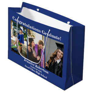 Custom Graduation Class of 3 Photo Collage Name Large Gift Bag