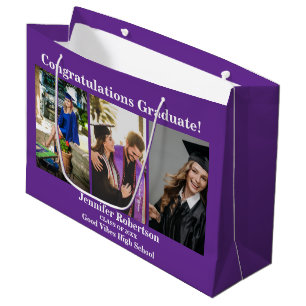 Custom Graduation Class of 3 Photo Collage Name Large Gift Bag