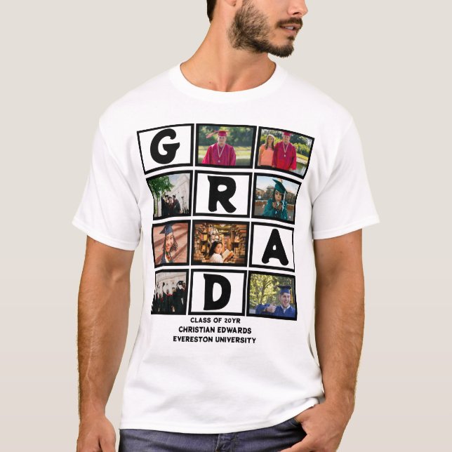Custom Graduation Class Of Year 8 Photo Collage T-Shirt (Front)